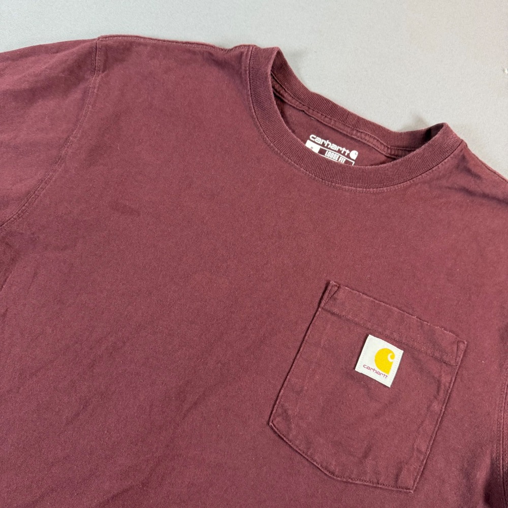 Carhartt K87 Mens Loose Fit Short Sleeve Pocket T-Shirt Burgundy Small S